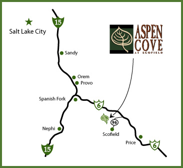 Aspen Cove at Scofield Location Map: I-15, Highway 6, Highway 96